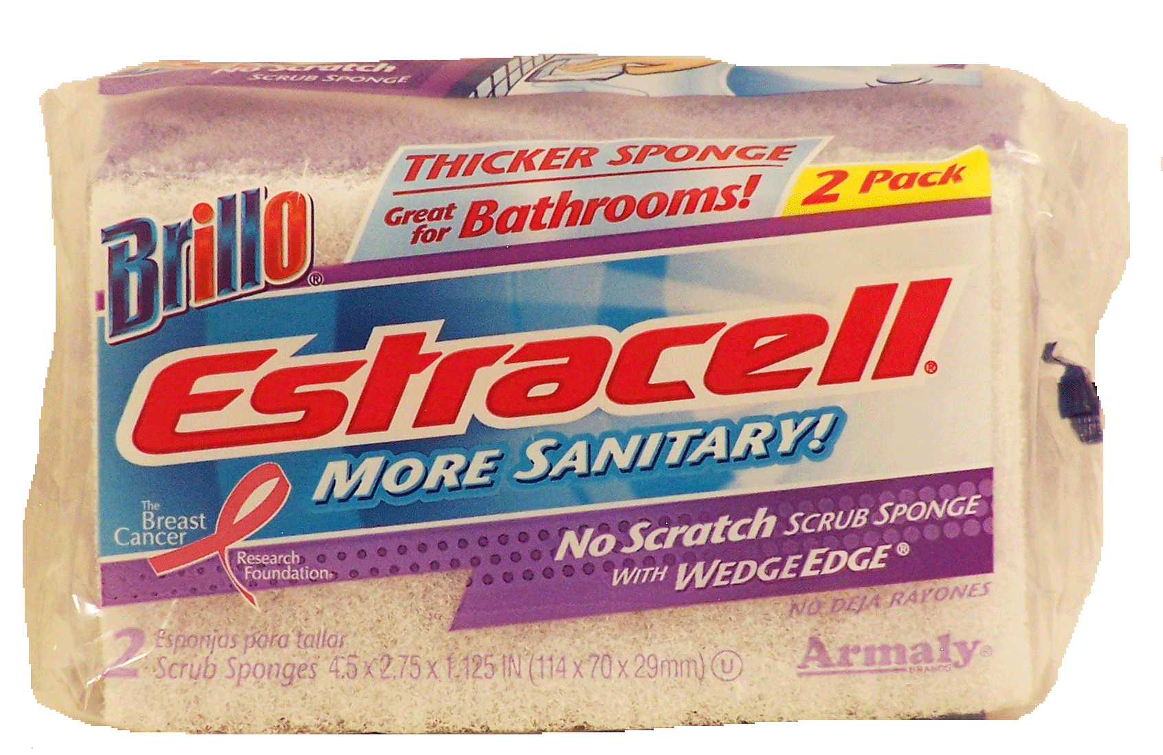 Estracell Brillo no scratch scrub sponge with wedge edge; 4.5 x 2.75 x 1.125-in. Full-Size Picture